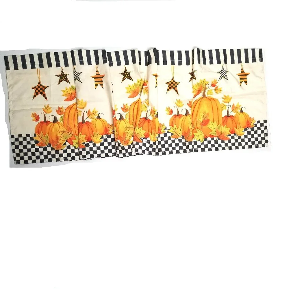 Avanti Linens Pumpkin Valance Fall Harvest Checkered Curtain Orange Black